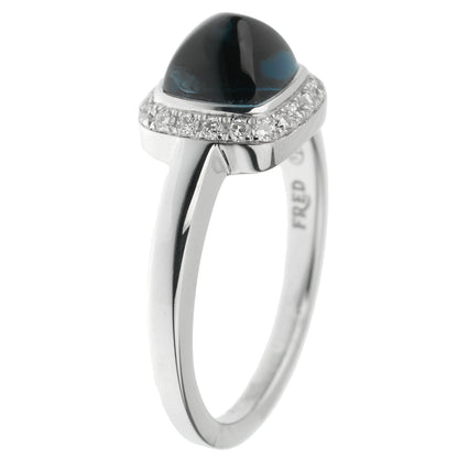 Fred of Paris London Blue Topaz Sugar Cube Diamond 18k White Gold Ring Sz 4 3/4