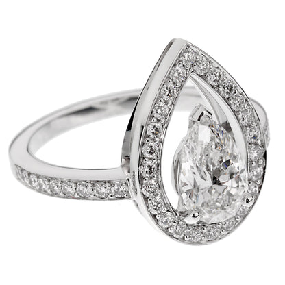 Fred of Paris Lovelight 1.48ct Pear Diamond Engagement Ring Sz 5 1/4