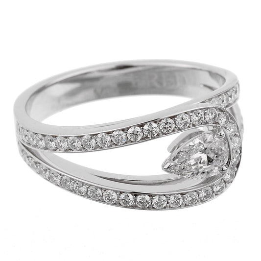 Fred of Paris Lovelight Pear Diamond Platinum Ring Sz 5 1/2