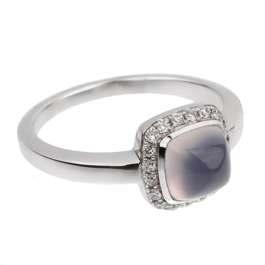 Fred of Paris 18k Sugar Cube Chalcedony Diamond Ring Sz 4 3/4