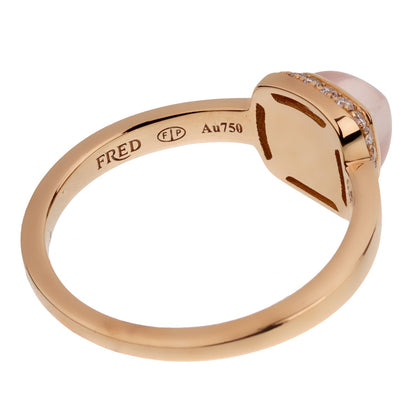 Fred of Paris Sugar Cube Pink Quartz Diamond Ring Size 4 3/4