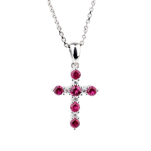 Giorgio Visconti Ruby Diamond Cross White Gold Necklace