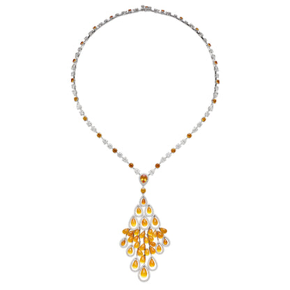 Graff Briolette Orange Sapphire Diamond White Gold Necklace