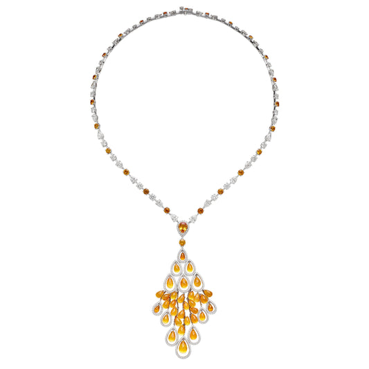 Graff Briolette Orange Sapphire Diamond White Gold Necklace