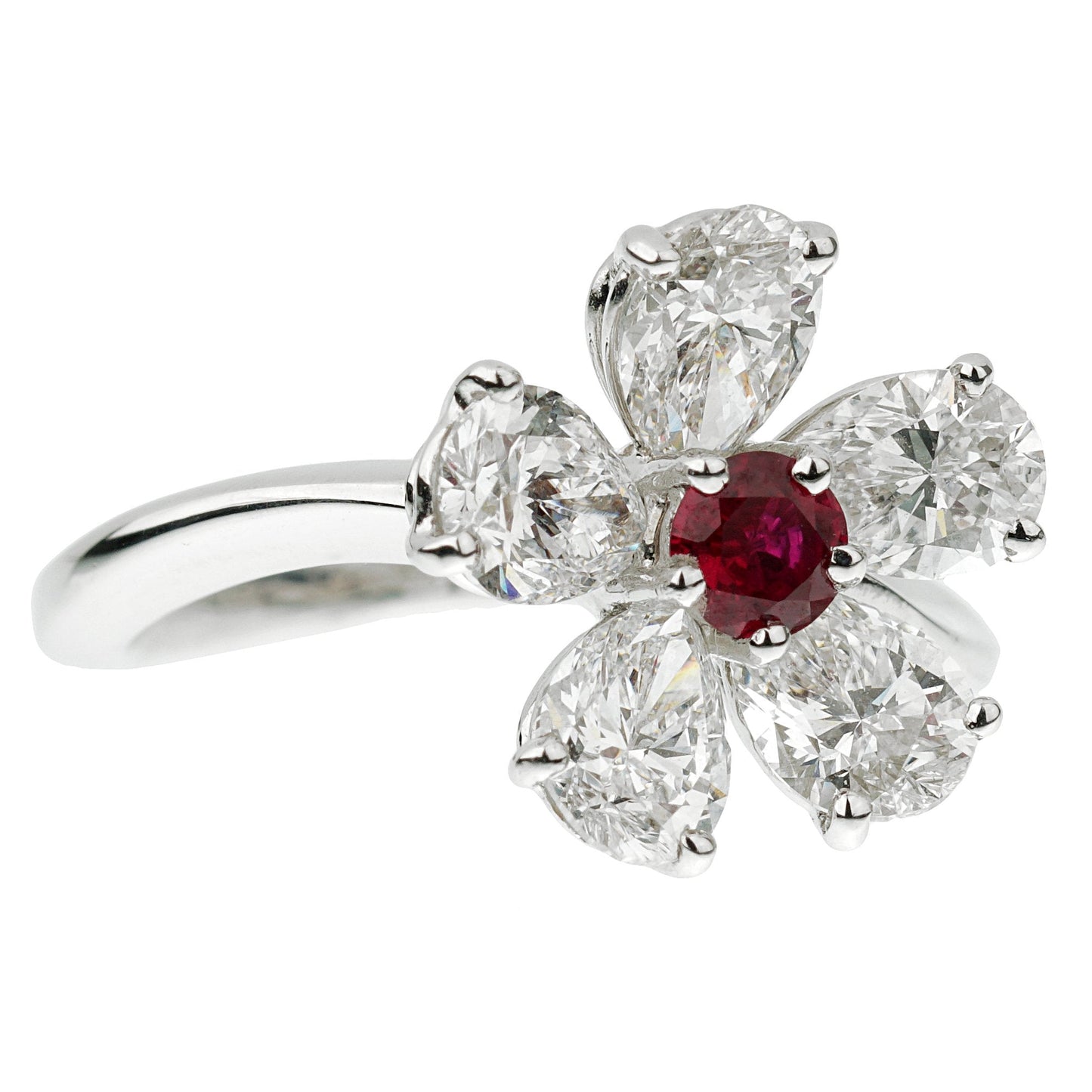 Graff Flower Ruby Diamond Cocktail Ring Sz 6