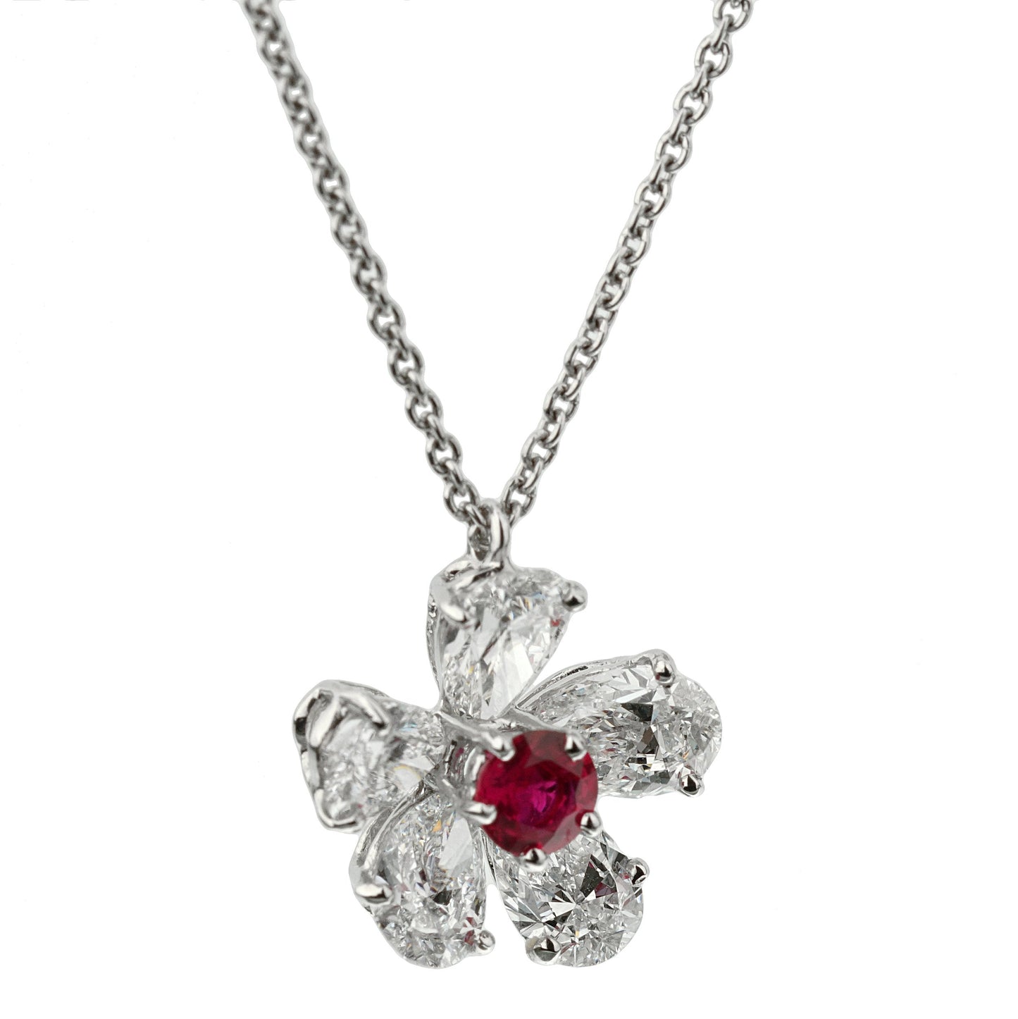 Graff Flower Ruby Diamond Platinum Pendant Necklace