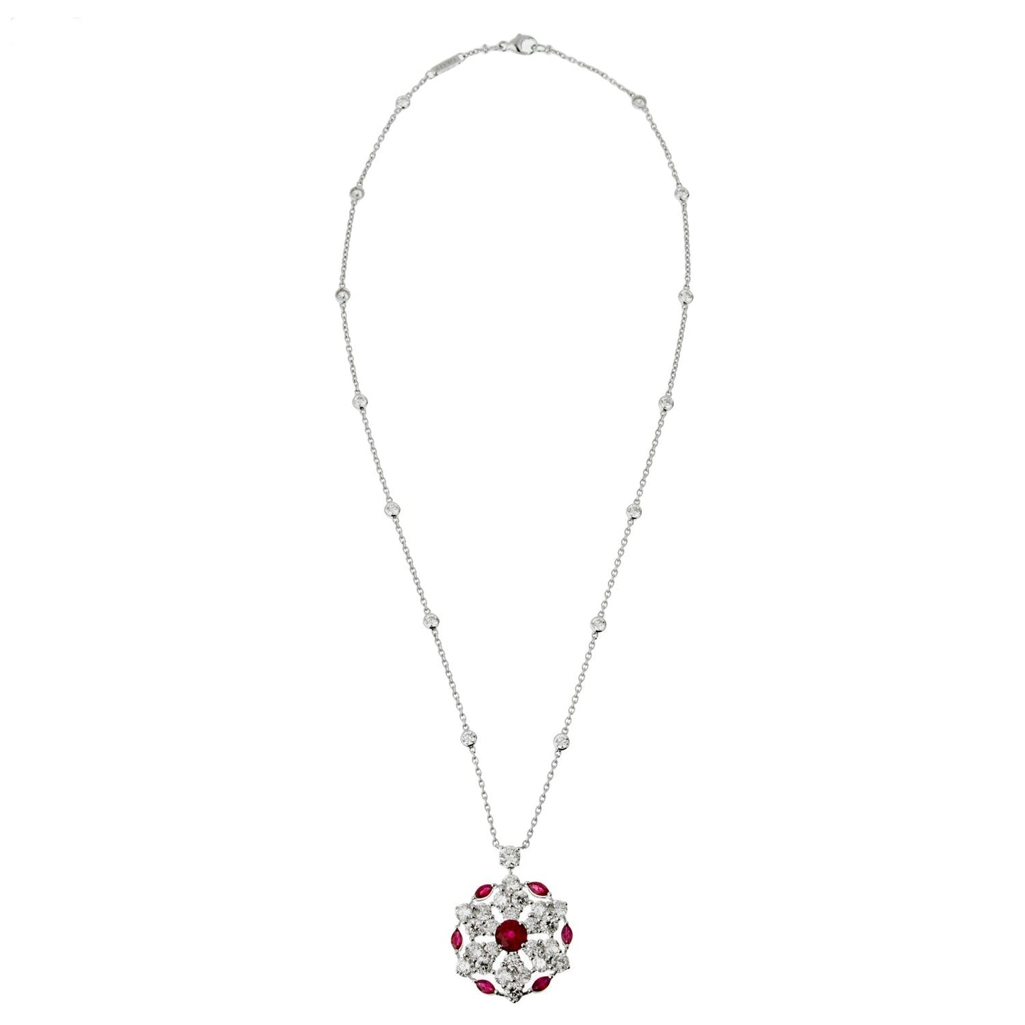 Graff Ruby & Diamond White Gold Snowflake Pendant Necklace