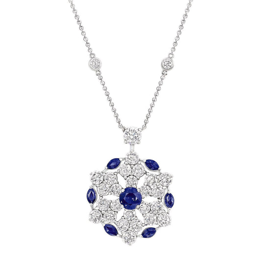 Graff Sapphire Snowflake Diamond White Gold Necklace