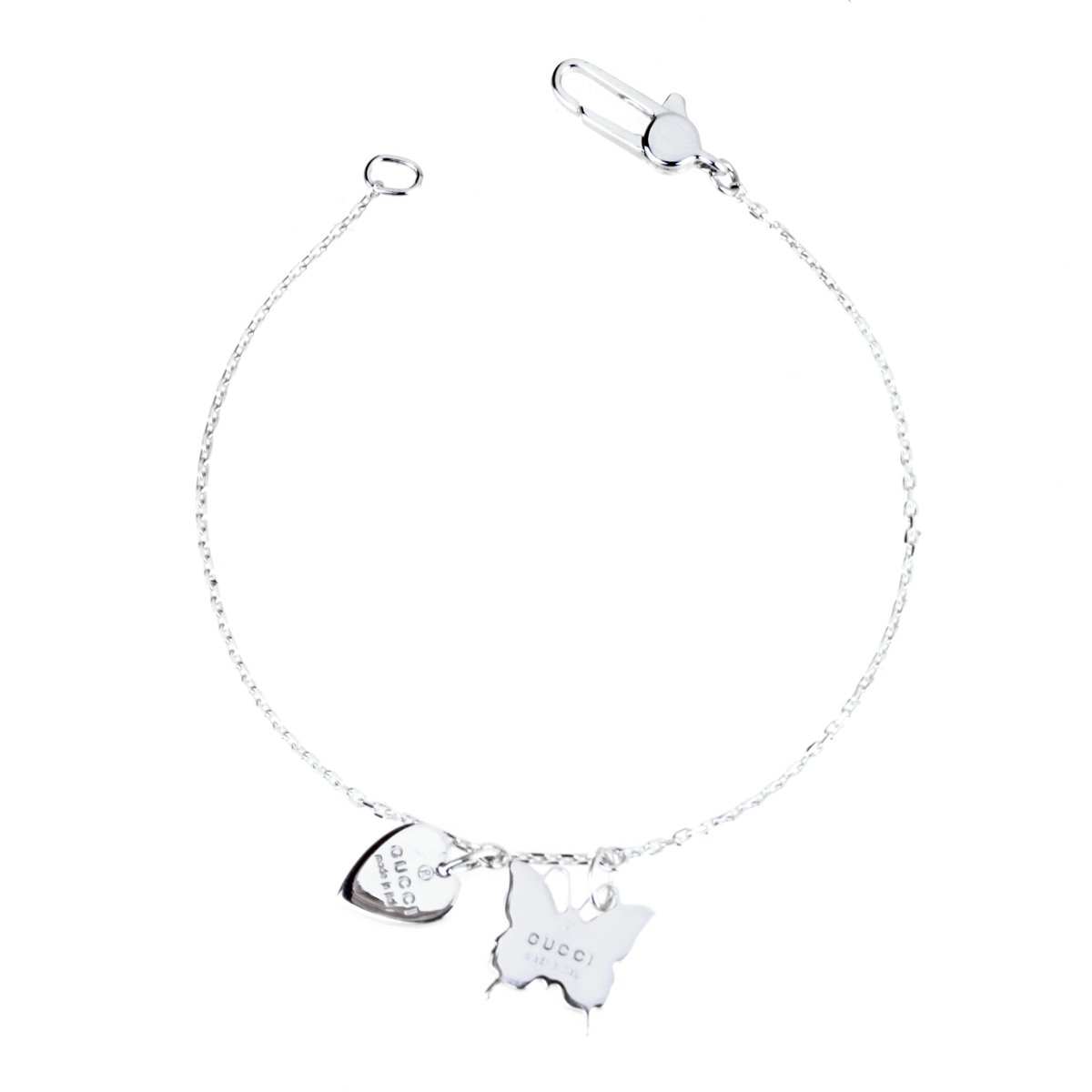 Gucci Butterfly Heart Charm Silver Bracelet