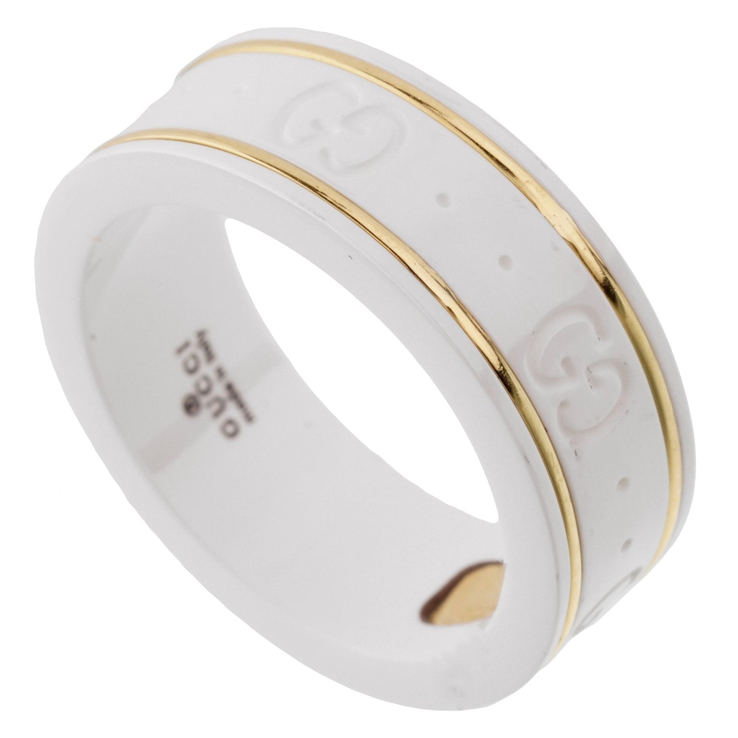 Gucci Icon Ceramic Yellow Gold Band Ring Sz 6