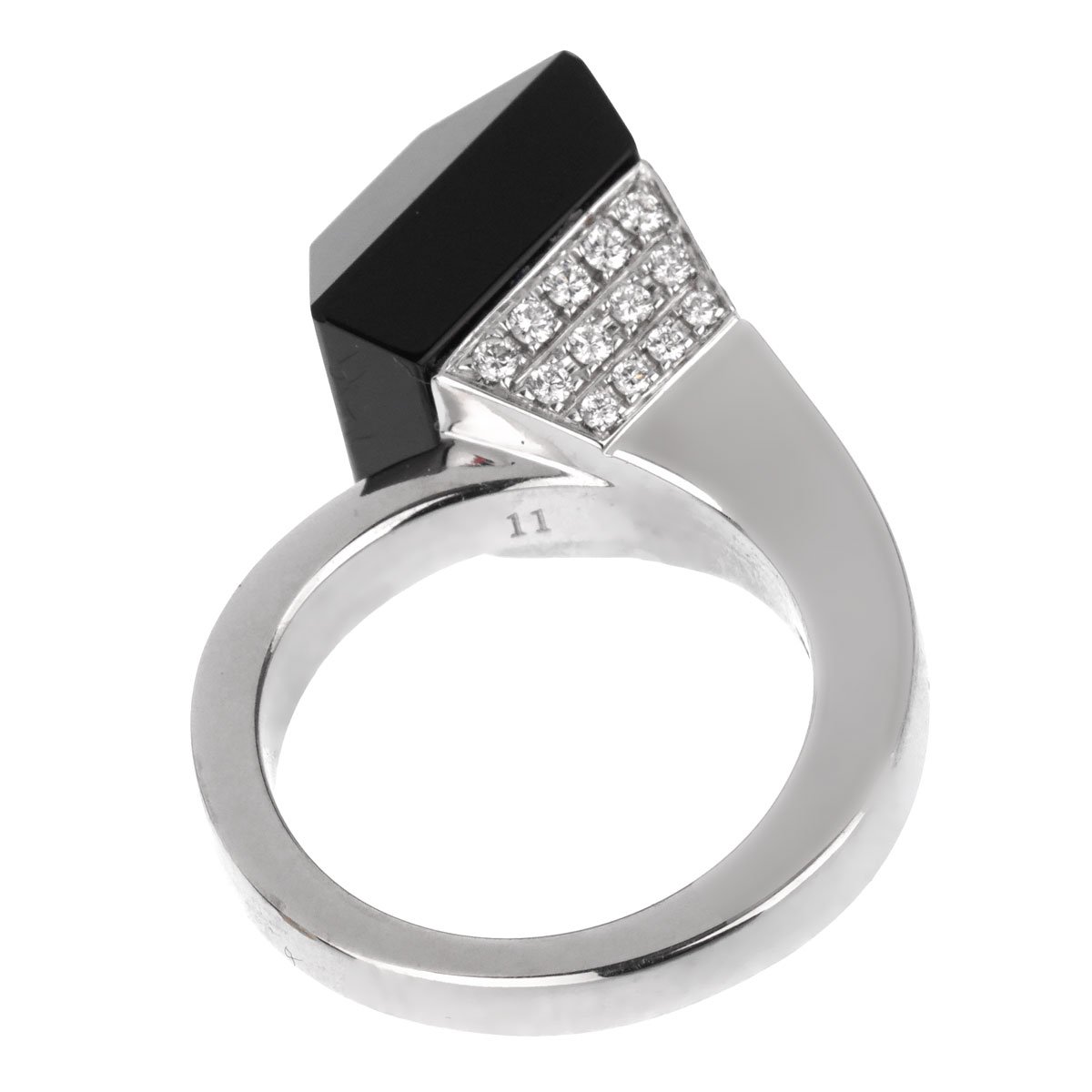 Gucci Chiodo Diamond White Gold Onyx Ring Sz 5 1/2