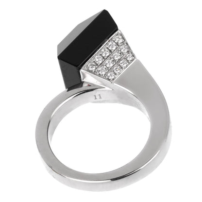 Gucci Chiodo Diamond White Gold Onyx Ring Sz 5 1/2
