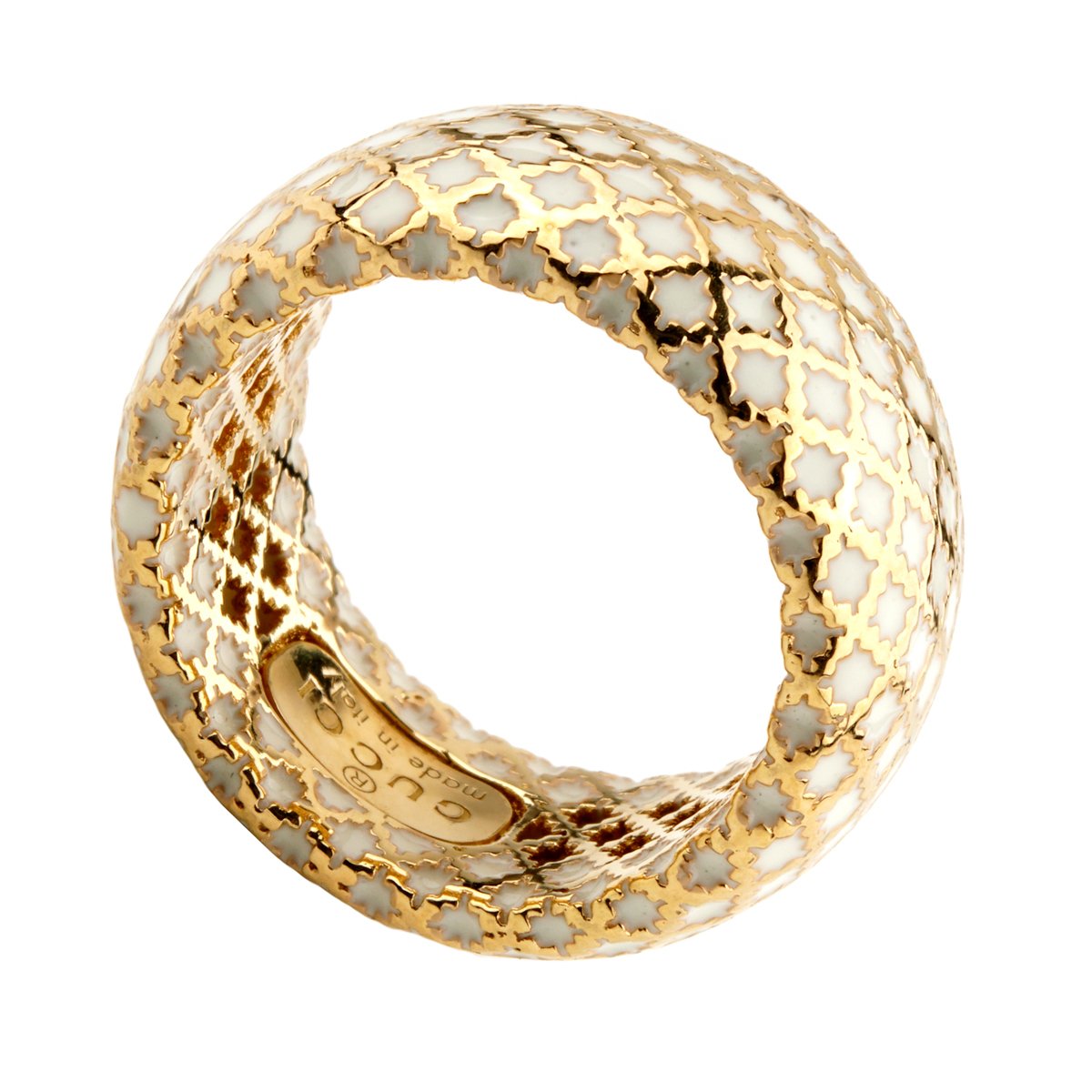 Gucci Diamantissima White Enamel Gold Ring