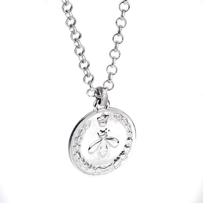 Gucci Double G Bee Large Coin Silver Necklace