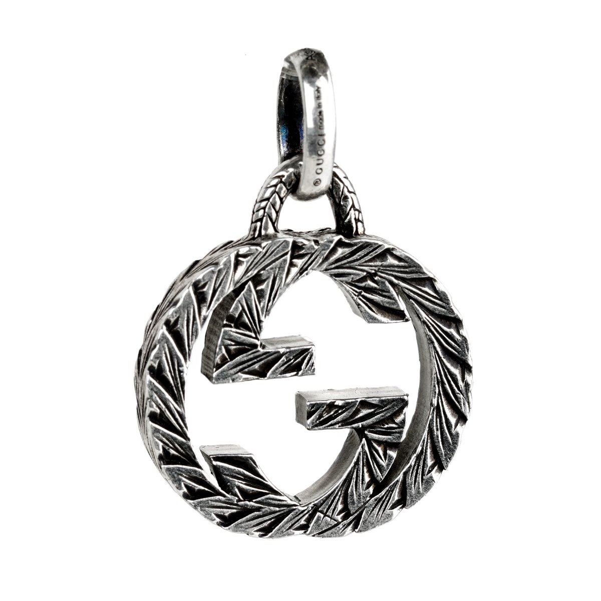 Gucci Double G Engraved Silver Charm Pendant