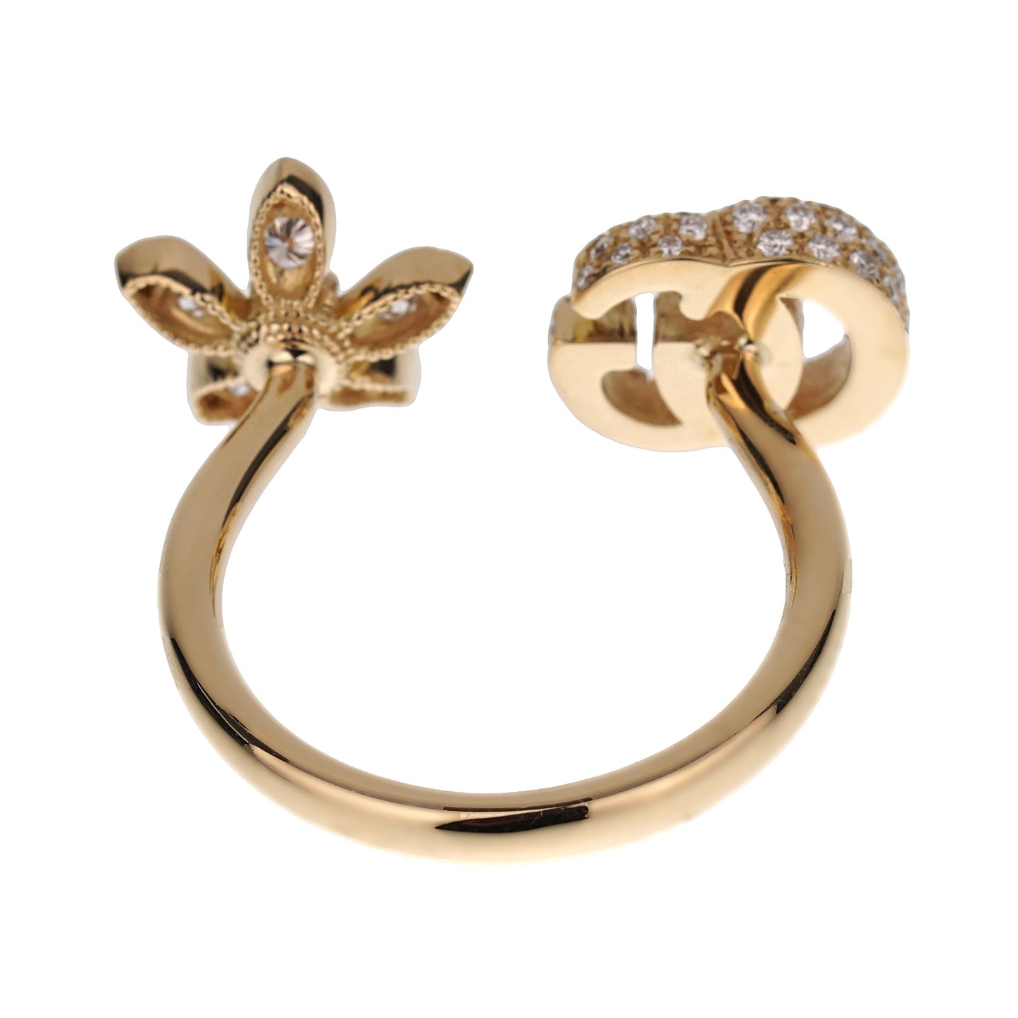 Gucci Flower Open Diamond 18k Yellow Gold Ring Sz 6