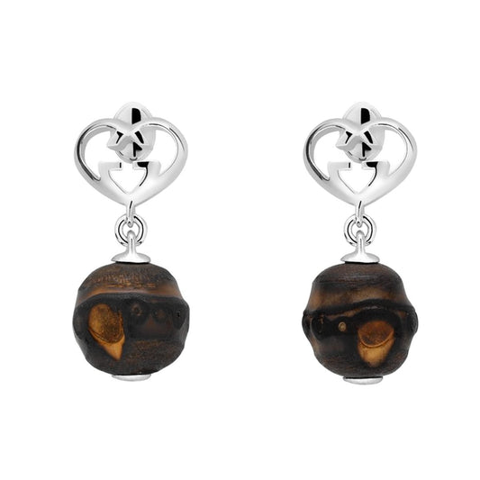 Gucci Heart Double G Bamboo Silver Earrings