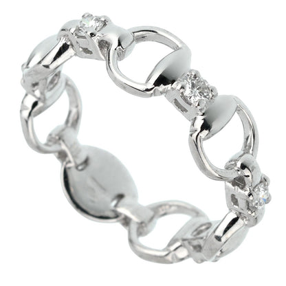 Gucci Horsebit Diamond 18k White Gold Ring Sz 5
