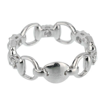 Gucci Horsebit Diamond 18k White Gold Ring Sz 5