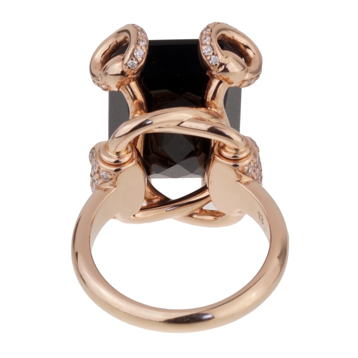 Gucci Horsebit Onyx Diamond Rose Gold Ring