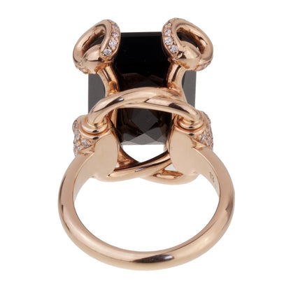 Gucci Horsebit Onyx Diamond Rose Gold Ring
