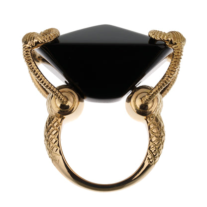Gucci Horsebit Onyx 18k Yellow Gold Cocktail Ring Sz 5