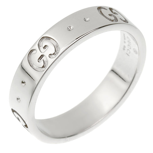 Gucci Icon White Gold Band Ring Sz 5