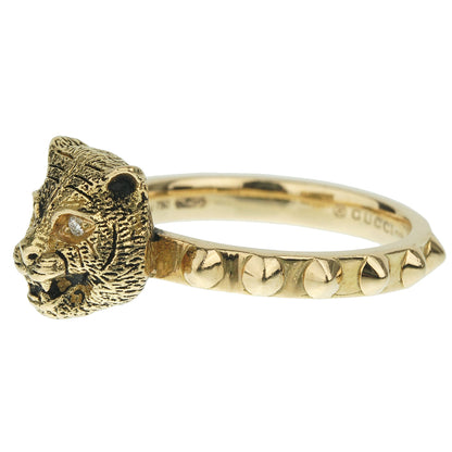 Gucci Le Marche Des Marveilles Diamond Yellow Gold Cat Ring Sz 6 1/4