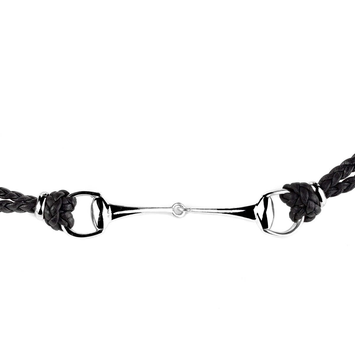 Gucci Leather Braided Horsebit Silver Bracelet