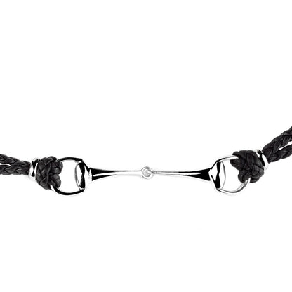 Gucci Leather Braided Horsebit Silver Bracelet
