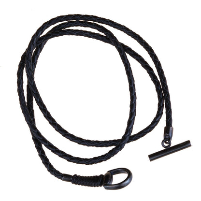 Gucci Leather Horsebit Burnished Silver Bracelet
