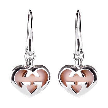 Gucci Pink Opal Double G Silver Heart Earrings