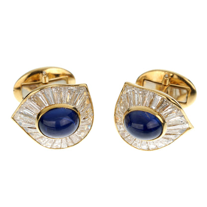 Harry Winston Sapphire Diamond Yellow Gold Vintage Cufflinks
