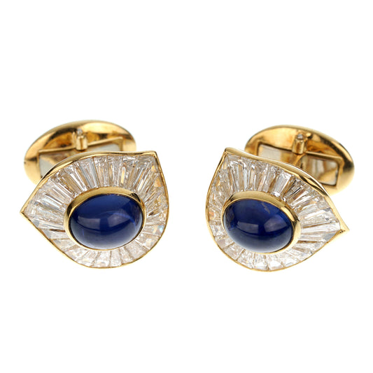 Harry Winston Sapphire Diamond Yellow Gold Vintage Cufflinks