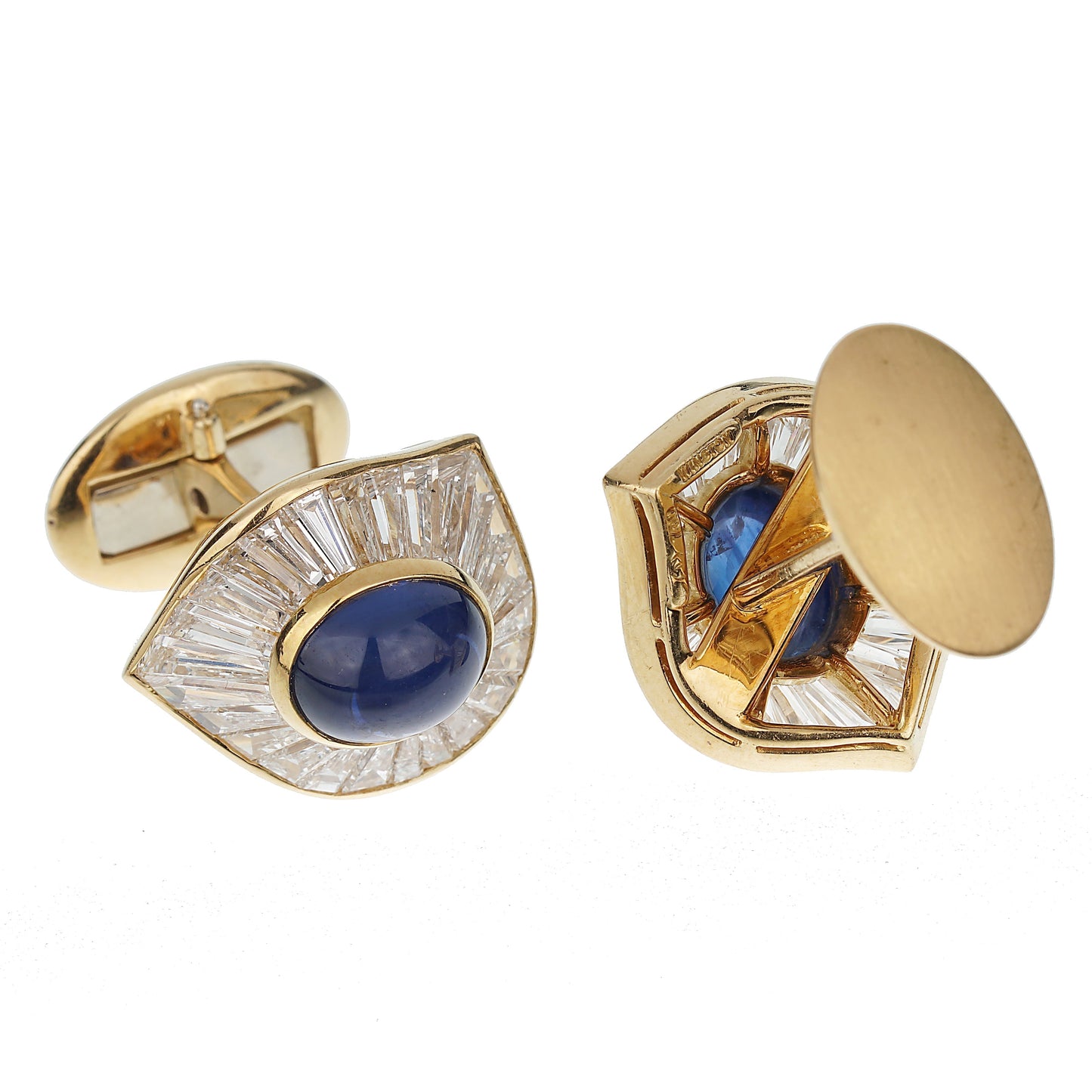 Harry Winston Sapphire Diamond Yellow Gold Vintage Cufflinks
