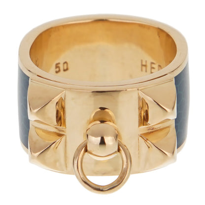 Hermes Collier De Chien Gold Blue Enamel Ring Sz 5