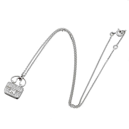Hermes Constance Charm Diamond Pendant 18k White Gold Necklace