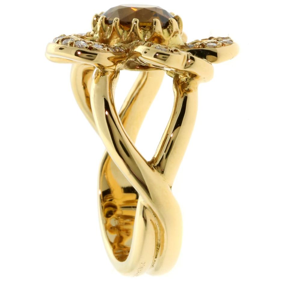 Hermes Diamond Citrine Flower Gold Ring