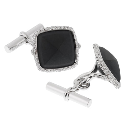Hermes Diamond Onyx White Gold Cufflinks