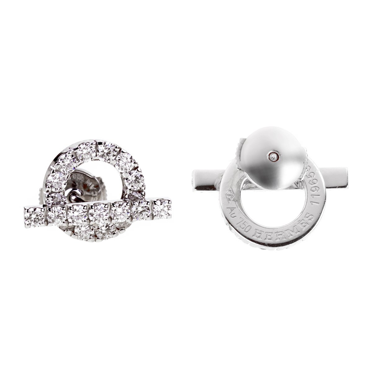 Hermes Finesse Diamond Stud 18k White Gold Earrings