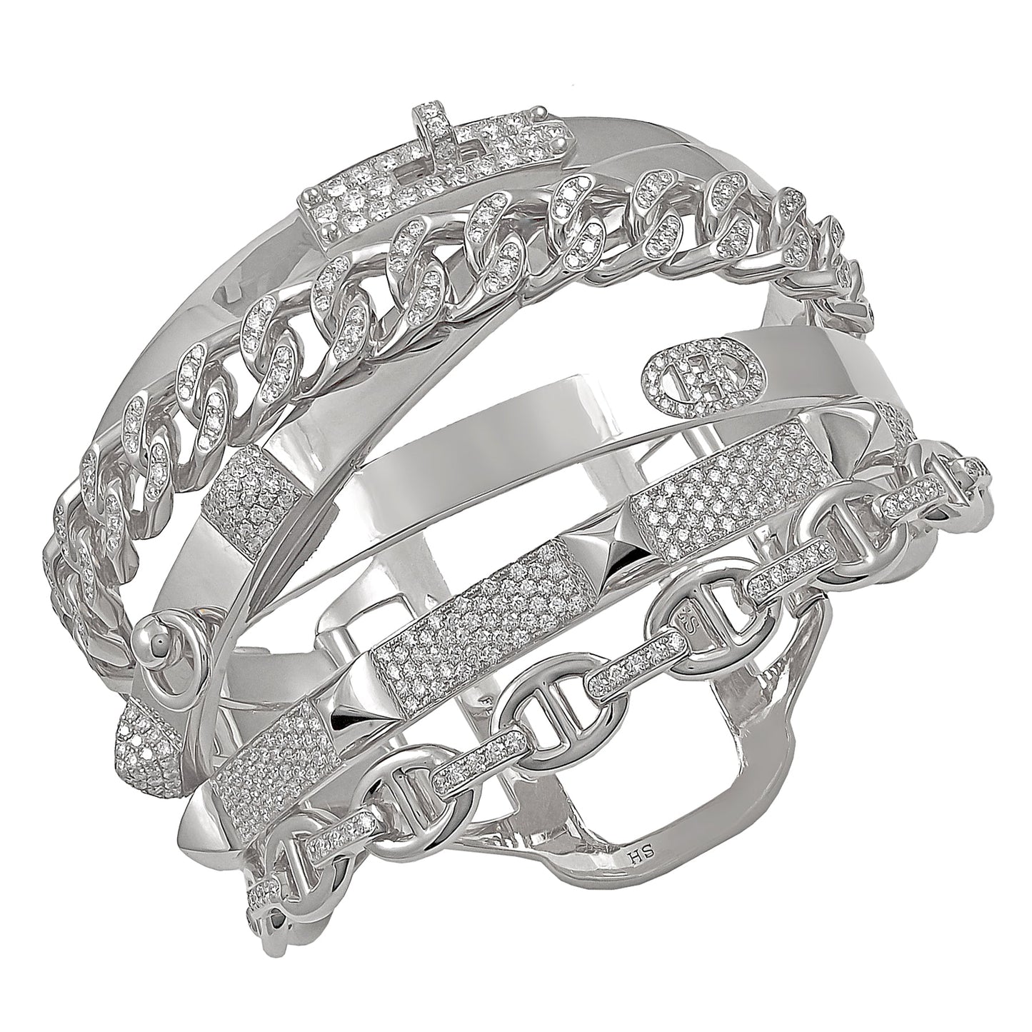 Hermes Alchemie 4.73ct Diamond 18k White Gold Bangle Bracelet