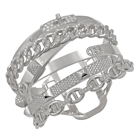 Hermes Alchemie 4.73ct Diamond 18k White Gold Bangle Bracelet