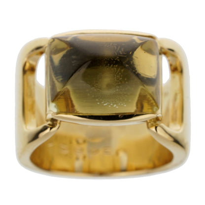 Hermes Lemon Quartz Vintage Cocktail Yellow Gold Ring Sz 5 1/4
