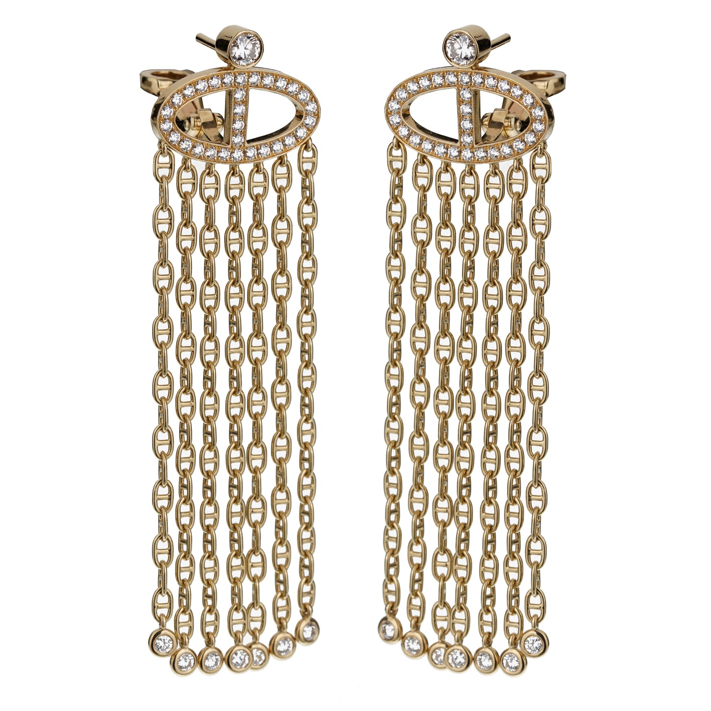 Hermès Limited Edition Chaine d'Ancre Yellow Gold Diamond Drop Earrings