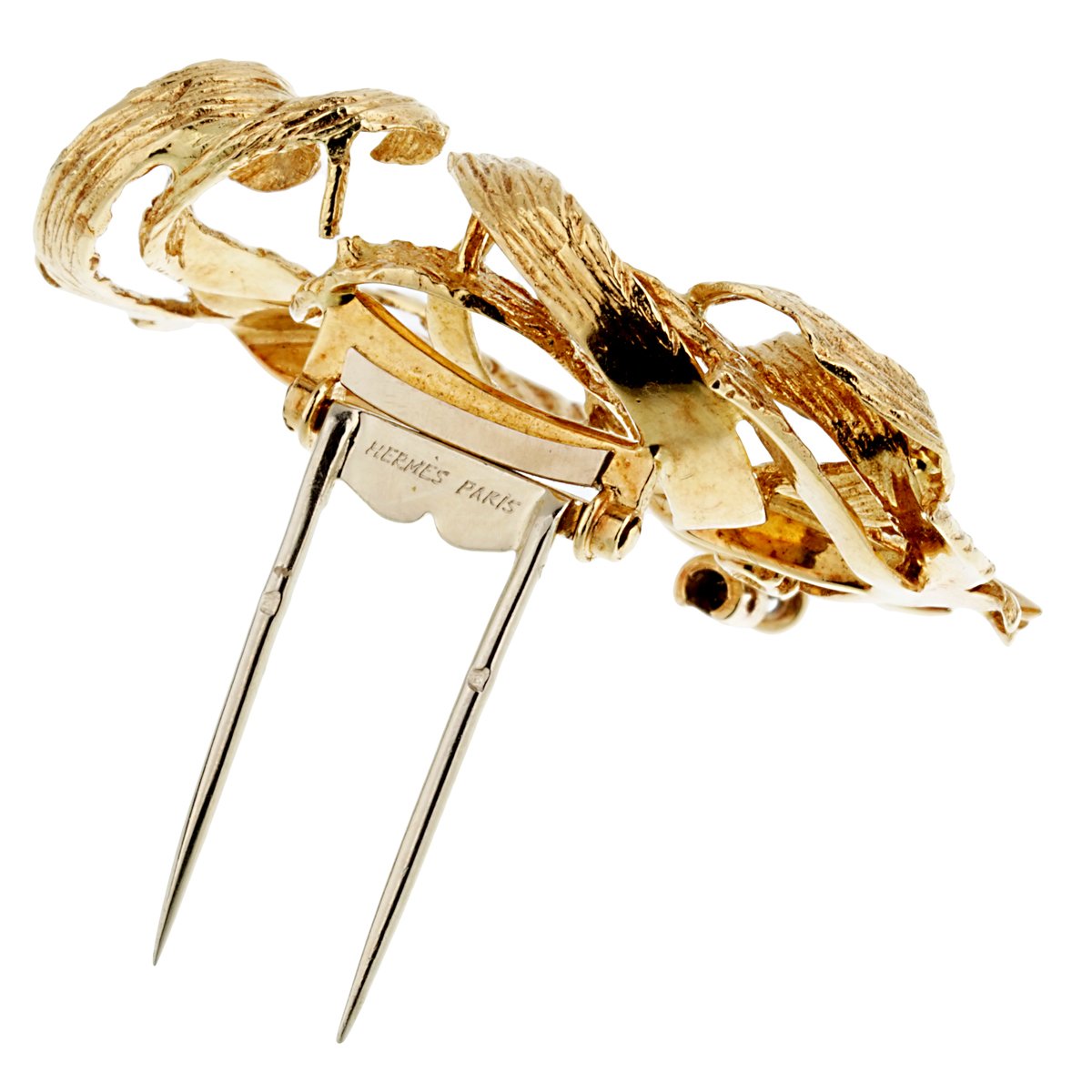 Hermes Mistigri Lion Cat Emerald Yellow Gold Brooch