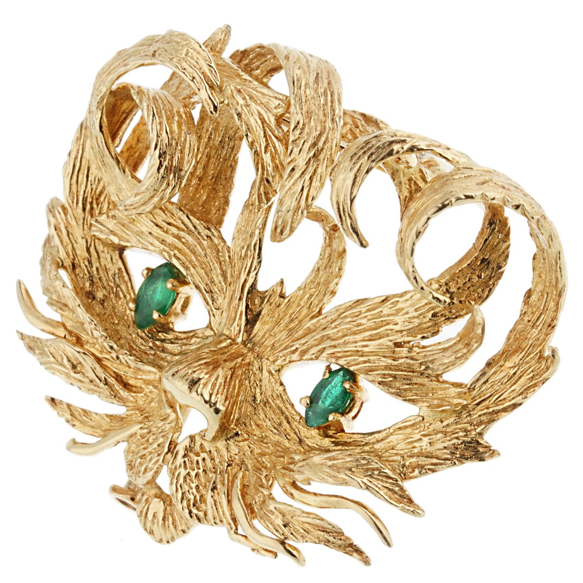 Hermes Mistigri Lion Cat Emerald Yellow Gold Brooch