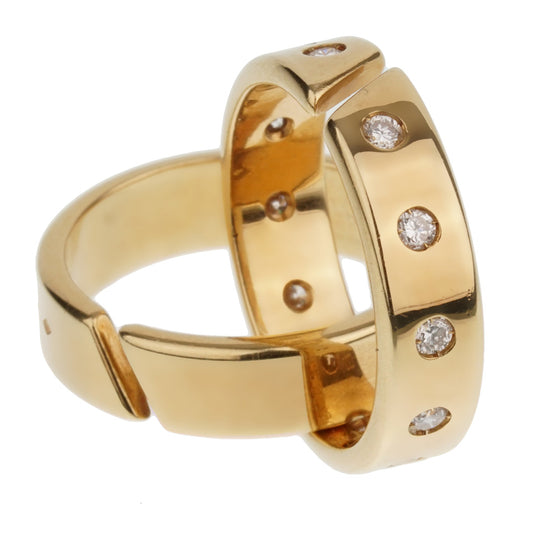 Hermes Paris Diamond 18k Yellow Gold Rolling Ring Bands