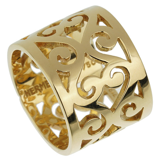 Hermes Paris Vintage Openwork 18k Yellow Gold Band Ring Sz 7 1/2