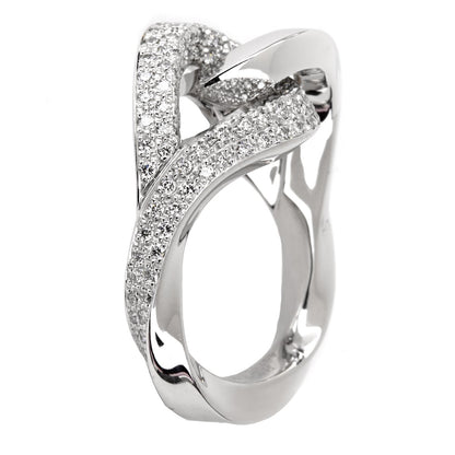 Hermes Twisted Pave Diamond Gold Ring