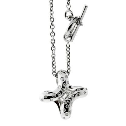 Hermes Vintage Diamond H 18k White Gold Necklace